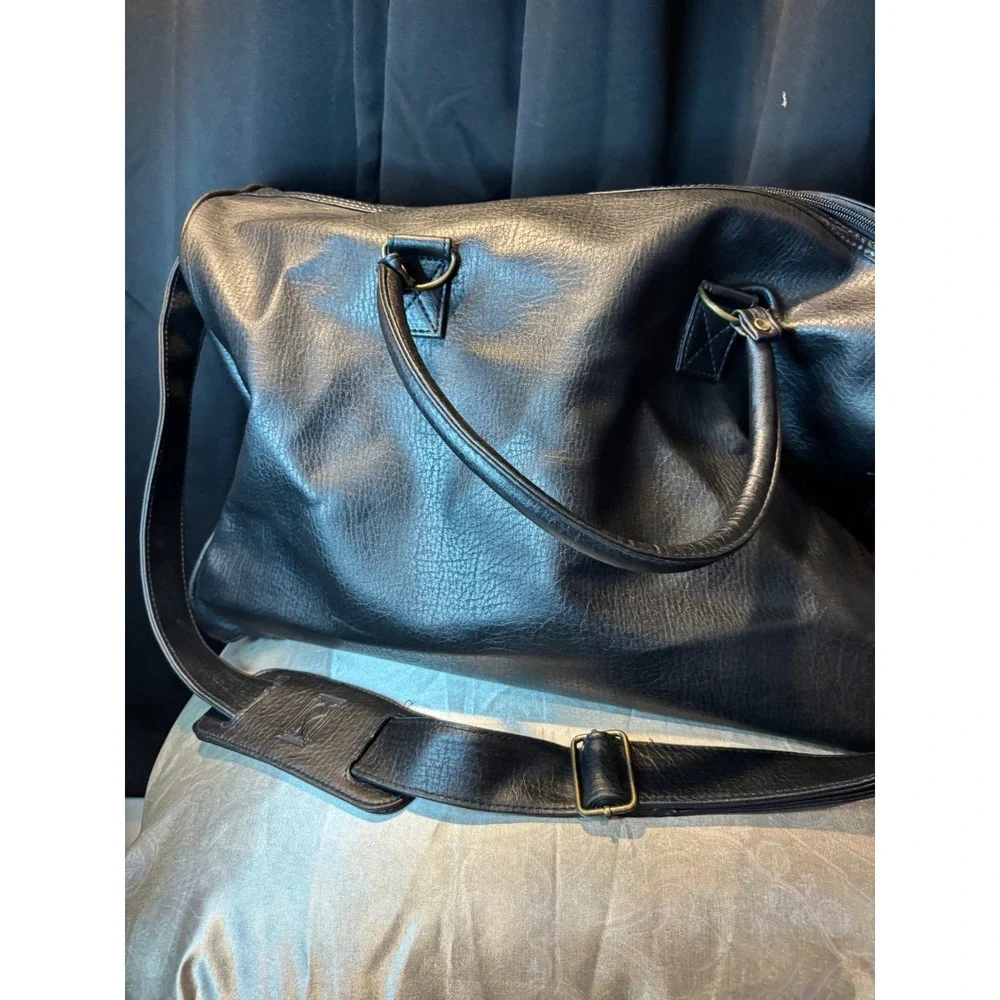 Pierre Cardin Black Faux Leather Duffle Bag Weekend Travel Overnight Carry On